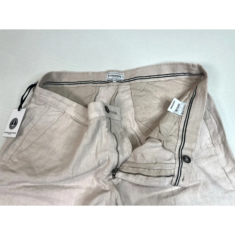 Europann Men's Dylan 100% Linen‎ Pant Trouser Pale Size US 40